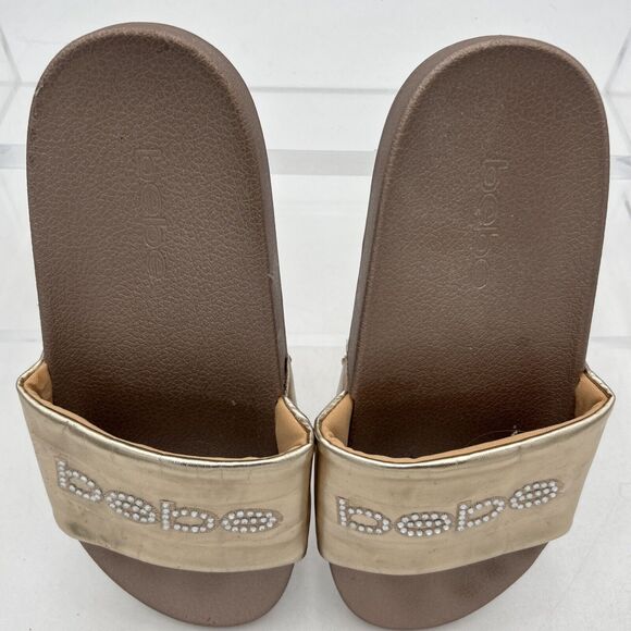 Bebe Felizia Slide Sandals Flip Flops Gold Size 9 EUC - Picture 3 of 7